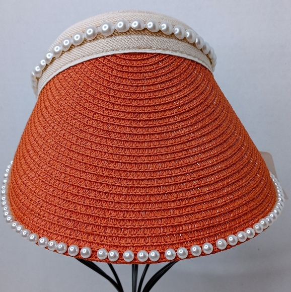 Accessories Rust Pearl Straw Visor Hat Poshmark